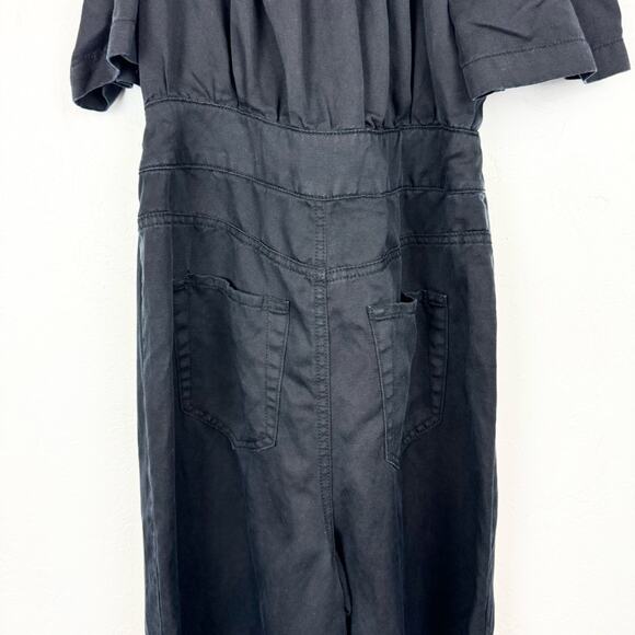 7 For All Mankind Black Off the Shoulder Cropped Leg Tencel Linen Jumpsuit Sz S - Picture 9 of 12